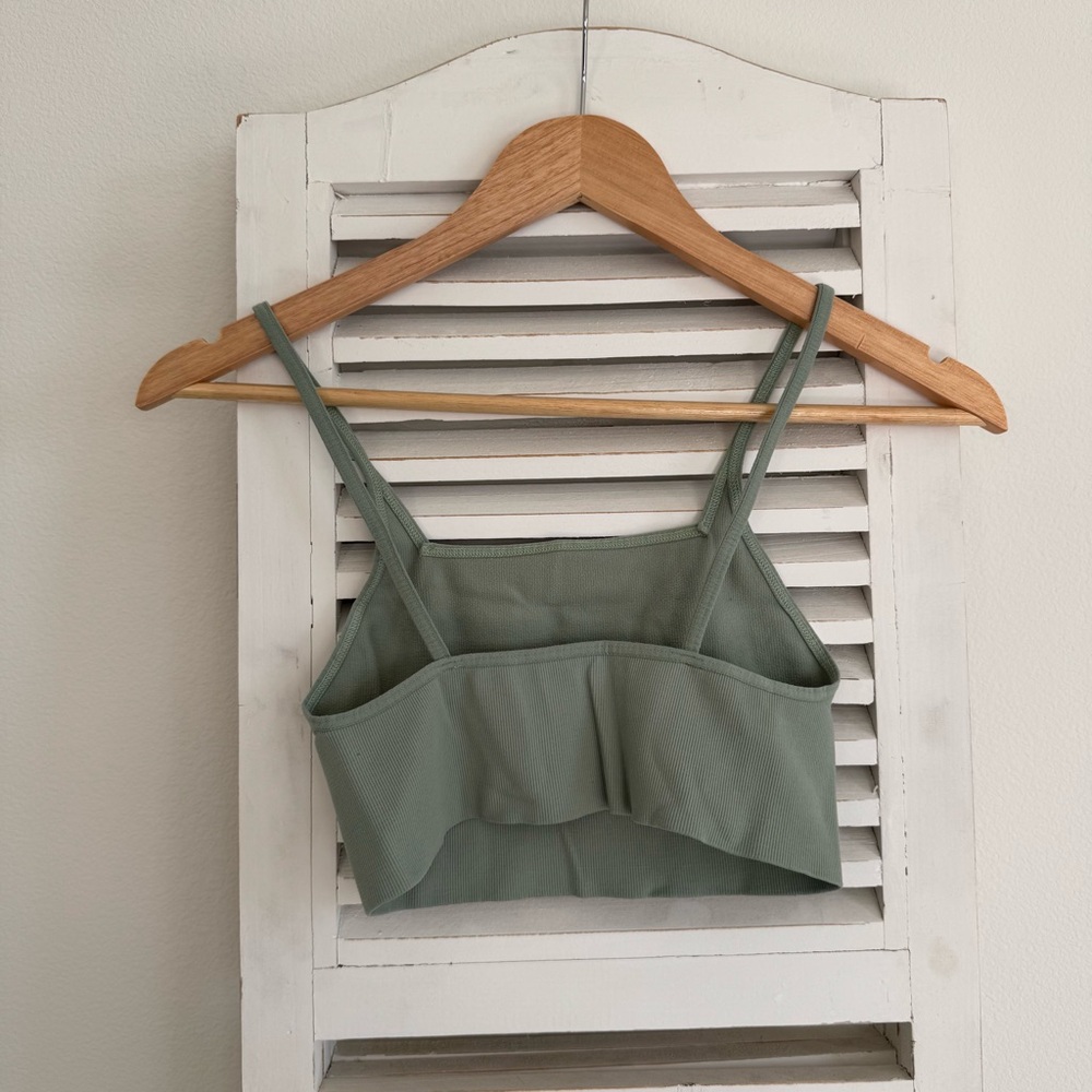 Free People Bundle - Spaghetti Straps Cropped Bra Tops Sage Green + Mauve Brown - Picture 3 of 12